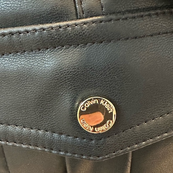 Calvin Klein Faux Leather Moto Dress Size 12 Black - Picture 10 of 11